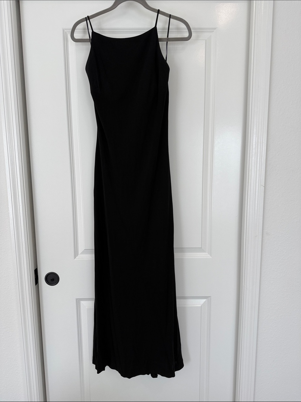 Minimalist Black Maxi Slip Dress with Spaghetti Straps